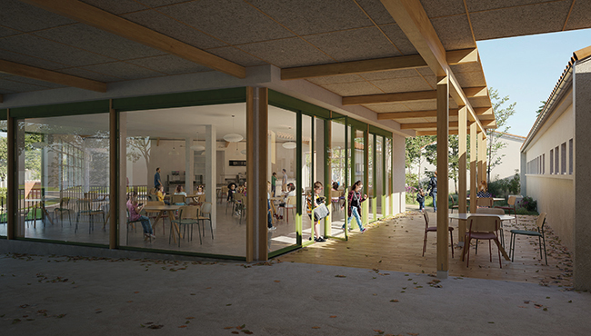 2019. « Restructuration et extension de l'école publique de Cérillan » - 4. La cantine scolaire et le jardin - Saint-Médard-en-Jalles (33) - avec Flint. Architecture & Urbanisme - 2019.jpg